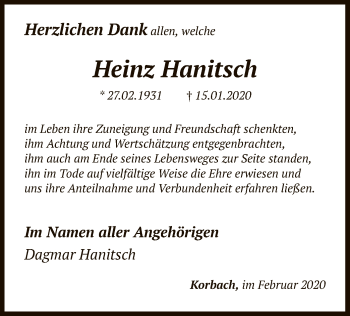 Traueranzeige von Heinz Hanitsch von WLZ