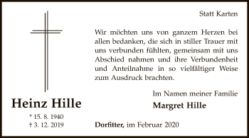 Traueranzeige von Heinz Hille von WLZ