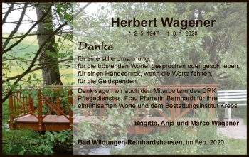 Traueranzeige von Herbert Wagener von WLZ