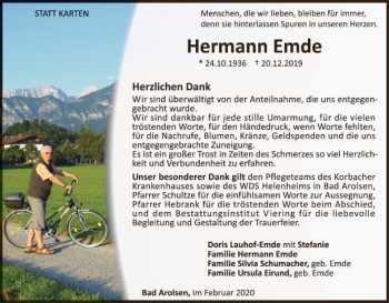 Traueranzeige von Hermann Emde von WLZ