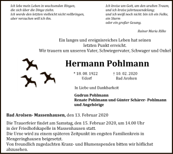 Traueranzeige von Hermann Pohlmann von WLZ