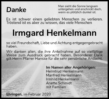 Traueranzeige von Irmgard Henkelmann von WLZ