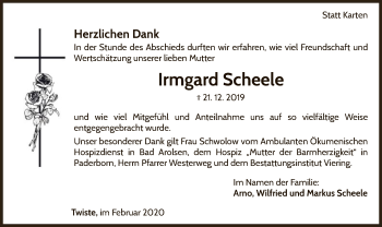 Traueranzeige von Irmgard Scheele von WLZ