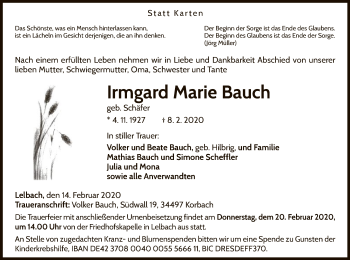 Traueranzeige von Irmgard Marie Bauch von WLZ