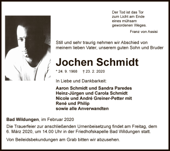 Traueranzeige von Jochen Schmidt von WLZ