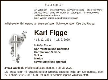 Traueranzeige von Karl Figge von WLZ