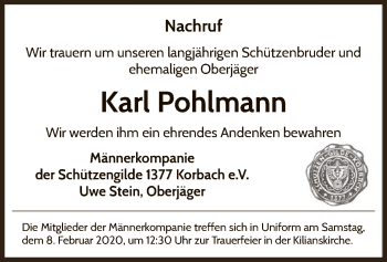 Traueranzeige von Karl Pohlmann von WLZ