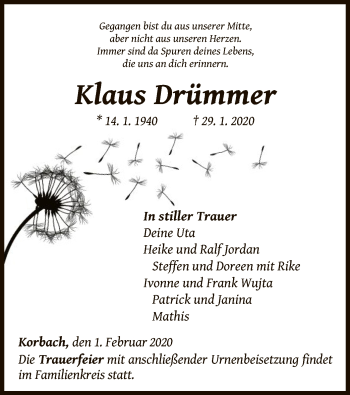 Traueranzeige von Klaus Drümmer von WLZ