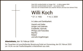 Traueranzeige von Koch Koch von WLZ