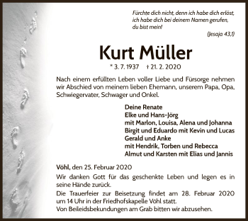 Traueranzeige von Kurt Müller von WLZ