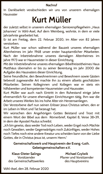 Traueranzeige von Kurt Müller von WLZ