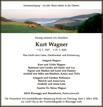 Traueranzeige von Kurt Wagner von WLZ