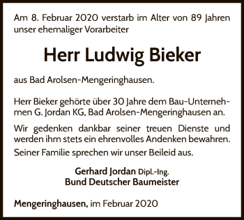 Traueranzeige von Ludwig Bieker von WLZ