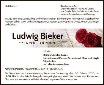 Traueranzeige von Ludwig Bieker von WLZ