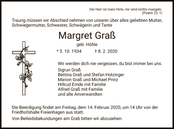 Traueranzeige von Margret Graß von WLZ