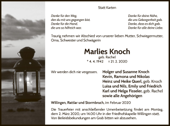 Traueranzeige von Marlies Knoch von WLZ