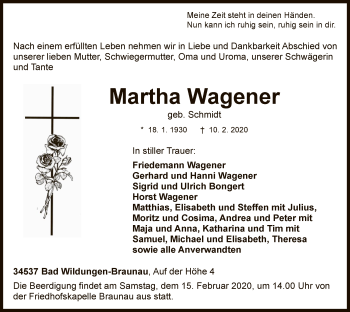 Traueranzeige von Martha Wagener von WLZ