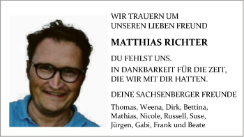 Traueranzeige von Matthias Richter von WLZ