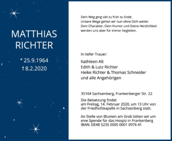 Traueranzeige von Matthias Richter von WLZ