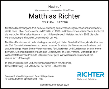 Traueranzeige von Matthias Richter von WLZ