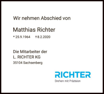 Traueranzeige von Matthias Richter von WLZ