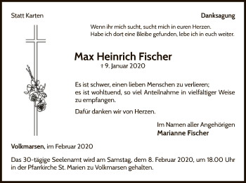 Traueranzeige von Max Heinrich Fischer von WLZ