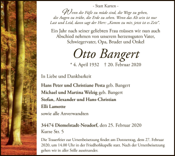 Traueranzeige von Otto Bangert von WLZ