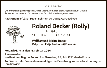 Traueranzeige von Roland Becker von WLZ