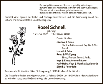 Traueranzeige von Rose Schnell von WLZ