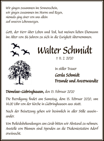 Traueranzeige von Walter Schmidt von WLZ