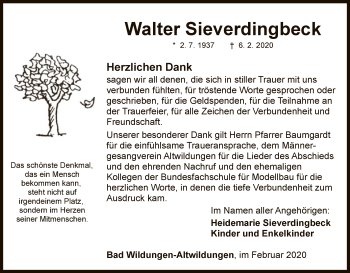 Traueranzeige von Walter Sieverdingbeck von WLZ