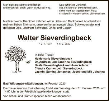 Traueranzeige von Walter Sieverdingbeck von WLZ