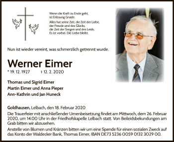 Traueranzeige von Werner Eimer von WLZ