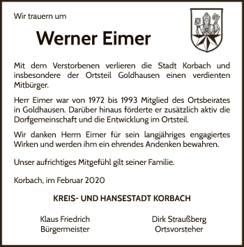 Traueranzeige von Werner Eimer von WLZ