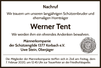 Traueranzeige von Werner Tent von WLZ