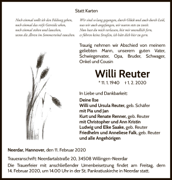 Traueranzeige von Willi Reuter von WLZ