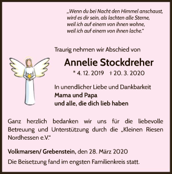 Traueranzeige von Annelie Stockdreher von WLZ
