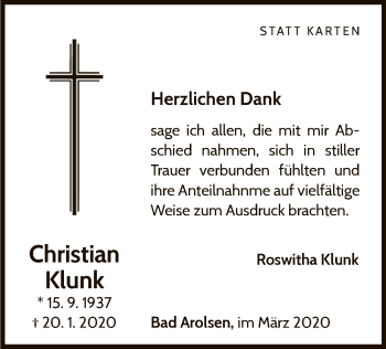 Traueranzeige von Christian Klunk von WLZ
