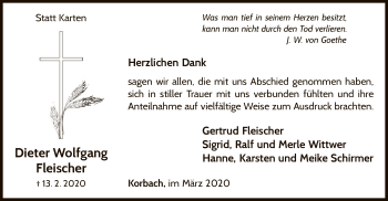 Traueranzeige von Dieter Wolfgang Fleischer von WLZ