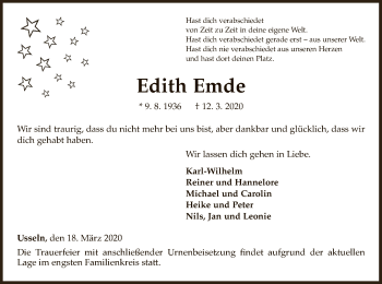 Traueranzeige von Edith Emde von WLZ