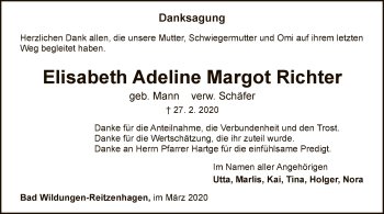 Traueranzeige von Elisabeth Adeline Margot Richter von WLZ