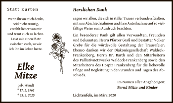 Traueranzeige von Elke Mitze von WLZ