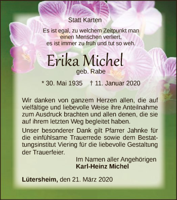 Traueranzeige von Erika Michel von WLZ