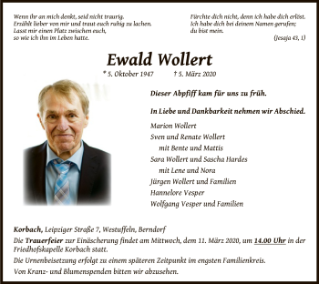 Traueranzeige von Ewald Wollert von WLZ