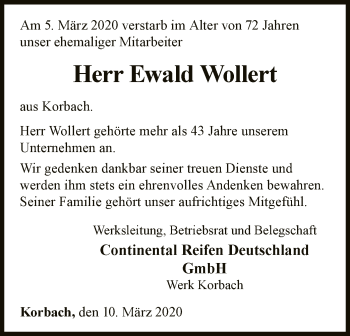 Traueranzeige von Ewald Wollert von WLZ
