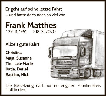 Traueranzeige von Frank Matthes von WLZ