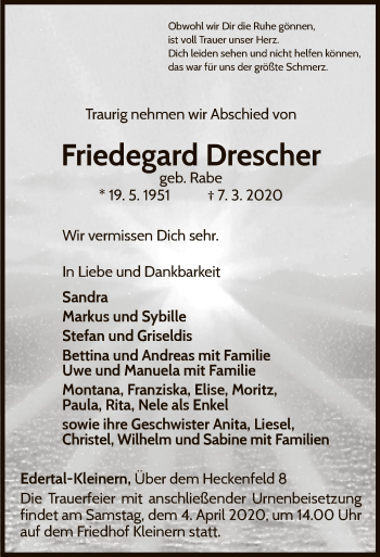 Traueranzeige von Friedegard Drescher von WLZ