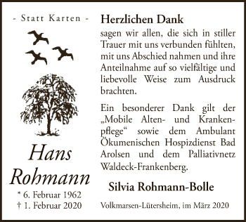 Traueranzeige von Hans Rohmann von WLZ