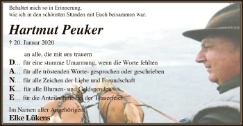 Traueranzeige von Hartmut Peuker von WLZ