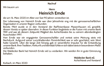 Traueranzeige von Heinrich Emde von WLZ